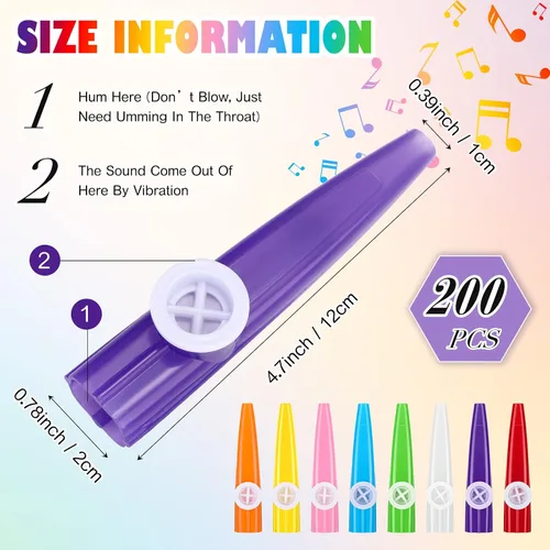 Vista 2 de Boao 200 piezas de instrumentos musicales Kazoo de plástico para fiestas para adultos, música divertida Kazoo para niños, aulas, juguetes musicales