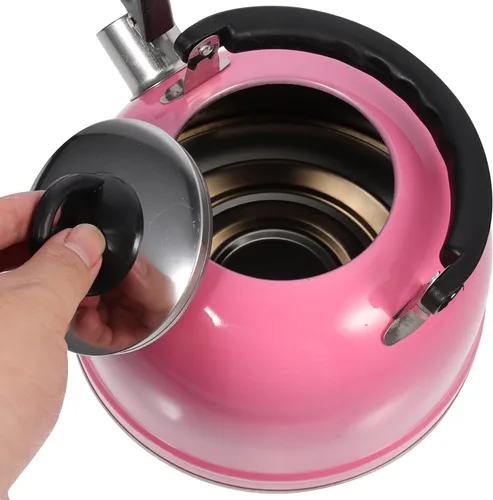 Vista 7 de Ciieeo Tetera silbante para estufa, tetera de acero inoxidable rosa con filtro, tetera floral para estufa