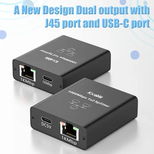 Vista 5 de Divisor Ethernet USB-C a 2x RJ45, adaptador LAN Gigabit, 1 Gbps, para MacBook a Ethernet