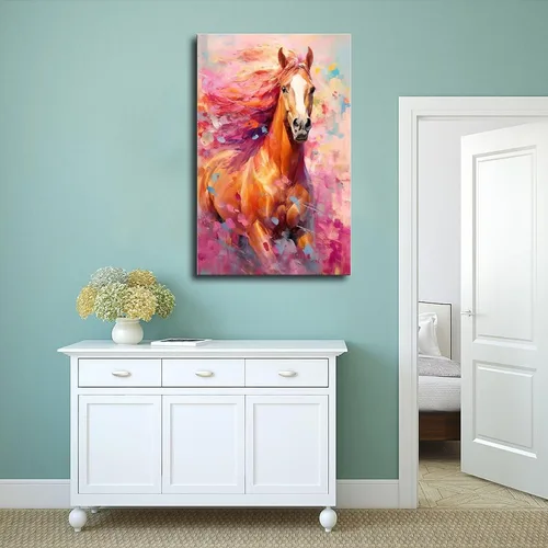 Vista 4 de Fyzuf Arte de pared de caballo pintura al óleo sobre lienzo, póster de caballo cubismo colorido de caballos lindos caballos estéticos, póster