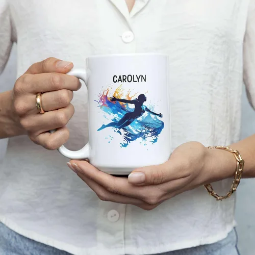 Vista 5 de Taza de café personalizada para nadador, regalo para equipo de natación, taza de cerámica blanca personalizada con nombre nadador, taza de té