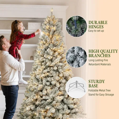 Vista 3 de Árbol de Navidad artificial con bisagras preiluminado flocado de Árbol flocado básico