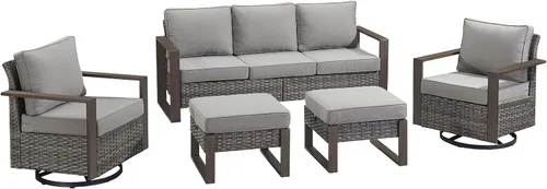 Vista 30 de Rilyson Sofá de mimbre para patio al aire libre, sofá de muebles de patio de ratán con marco resistente, mimbre de polietileno para todo