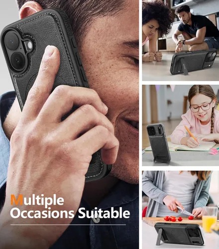 Vista 7 de WTCASE Funda magnética de piel para iPhone 17, soporte invisible integrado [compatible con Magsafe], funda protectora delgada con función atril