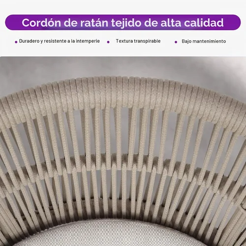 Vista 8 de PURPLE LEAF Juego de comedor de patio para 6 respaldos ergonómicos y cojín Champán