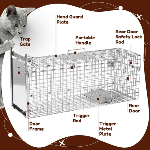 Vista 4 de Jaula plegable de 32 pulgadas para animales vivos Jaula de trampa de animales para gatos callejeros, mapaches, armadillos y conejos