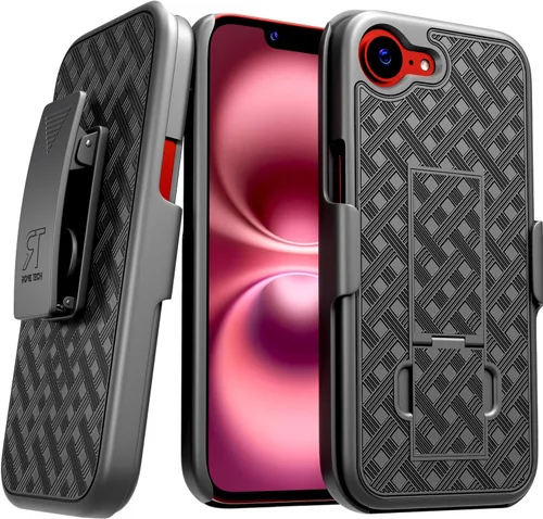 Vista 10 de Funda diseñada para iPhone 15 con funda de clip para cinturón, funda con función atril, color negro