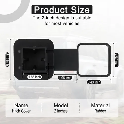 Vista 2 de UYYE Cubierta de enganche de remolque de goma de 2 pulgadas, tapa de tubo de enganche de goma, accesorios exteriores para la mayoría de los Negro