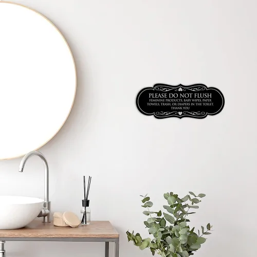 Vista 2 de Signs ByLITA Designer Please Do Not Flush Etiqutte Letrero (negro) - Pequeño 1 paquete