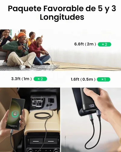 Vista 7 de INIU Cable USB a C de carga rápida, [5 paquetes, 1.6 pies + 3.3 pies x 2 + 6.6 pies x 2] 3.1 A cables tipo C, cables de carga de teléfono USB-C