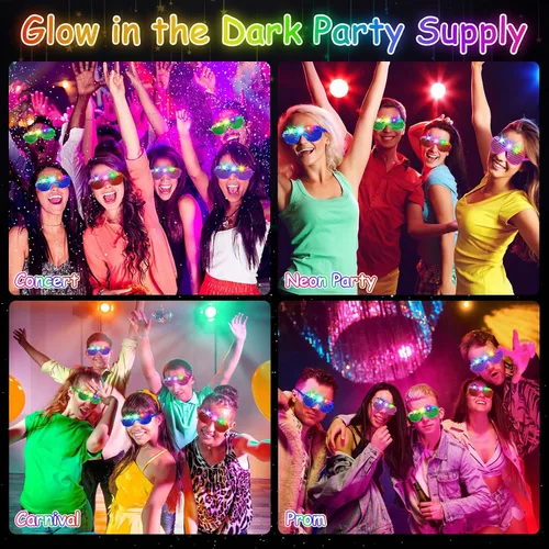 Vista 3 de 84 lentes LED, 5 colores iluminados con 3 modos de luz, suministros de fiesta que brillan en la oscuridad, gafas brillantes para fiestas rave