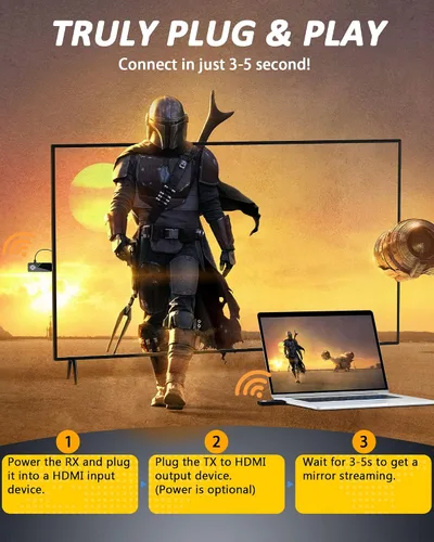 Vista 2 de MpioLife Transmisor y receptor inalámbrico HDMI, entrada 4K y 1080P a 60Hz, adaptador de pantalla inalámbrico con rango de 165 pies, extensor HDMI