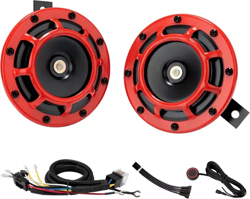 Vista 9 de Bocina eléctrica para coche, 12 V, súper fuerte, tono alto/bajo, kit de bocinas dobles de metal con rejilla protectora, 2 bocinas 003399801, montaje
