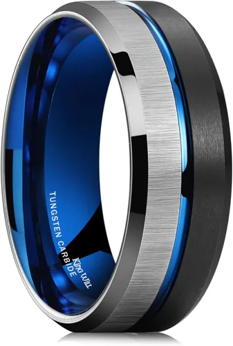 Vista 14 de King Will Anillo de boda de carburo de tungsteno para hombre con diseño de ranura, 6/7/0.315 in de ancho, acabado cepillado/pulido para hombre