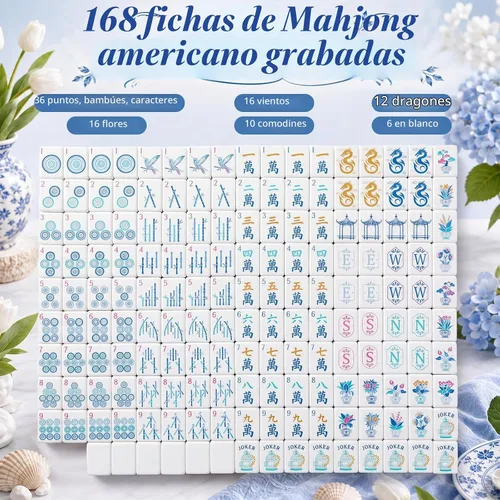 Vista 4 de Soulchen Juego de mahjong botánico americano de 1.2 pulgadas, 168 azulejos