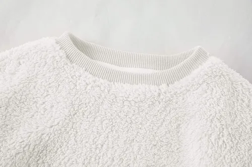 Vista 2 de Sudadera de sherpa con cuello redondo y bolsillo frontal para otoño e invierno