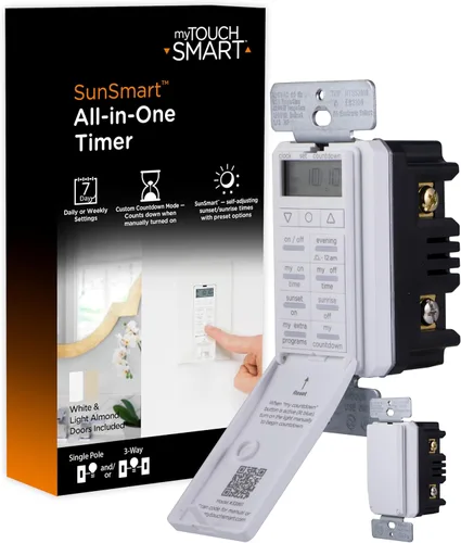 Vista 7 de myTouchSmart 33861 LE Temporizador digital de pared, interruptor de puerta de empuje, pantalla LED retroiluminada, 8 tiempos de encendido/apagado