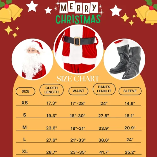Vista 6 de Kofero Disfraz de Papá Noel para niños, 11 piezas, fiesta de Navidad, juego de cosplay para niños, traje de terciopelo rojo de lujo para niños