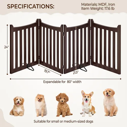 Vista 4 de Yaheetech Puerta independiente para mascotas de 24 pulgadas de alto para perros, puertas de madera para perros, para pasillo, puerta, valla plegable