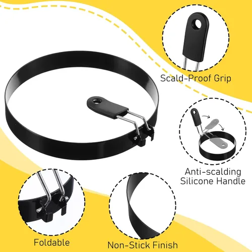 Vista 3 de Juego de 8 anillos de huevo de 3.5 pulgadas, molde para panqueques de 6 pulgadas con mango de silicona, anillo de huevo para panqueques, moldes