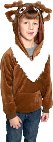 Vista 3 de ComfyCamper Disfraz de reno para niñas y niños con capucha – Halloween, Navidad, cosplay, invierno, juego de hielo