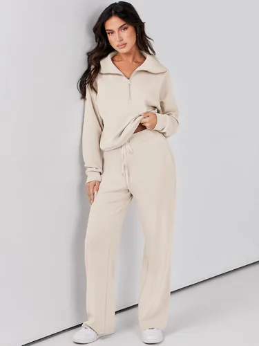 Vista 2 de Prinbara Conjunto de 2 piezas para mujer, conjunto de descanso para otoño, sudadera de gran tamaño, pantalón de pierna ancha, casual, conjunto