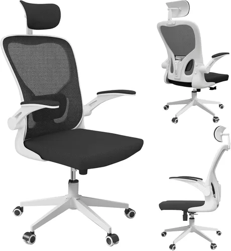 Vista 15 de Silla de oficina ergonómica, silla de escritorio de malla con reposacabezas ajustable y reposabrazos 2D, sillas de computadora con soporte lumbar