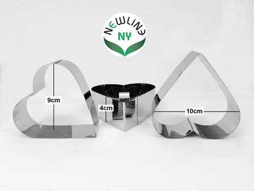 Vista 3 de Anillos de postre de acero inoxidable (4 piezas) Ensaladas moldeadas en forma de corazón, moldes de mousse para pasteles, cortador de capas