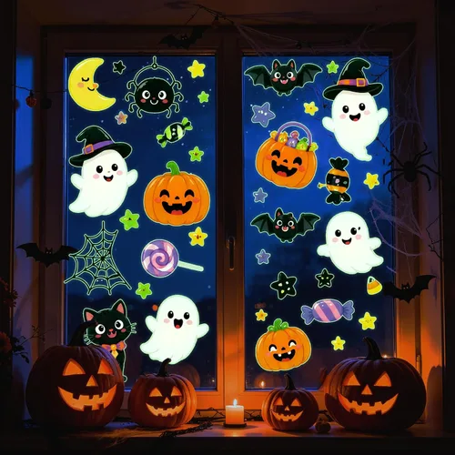 Vista 15 de 3 hojas de calcomanías luminosas de murciélago de Halloween que brillan en la oscuridad, calcomanías luminosas de murciélagos de Halloween