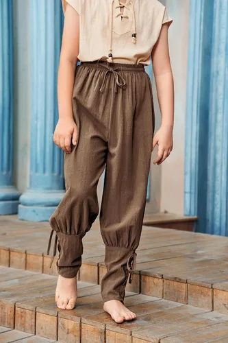 Vista 2 de Pantalones de tobillo medievales para niños, disfraz de pirata renacentista, disfraz de pirata y banda cónica gótica mercenaria