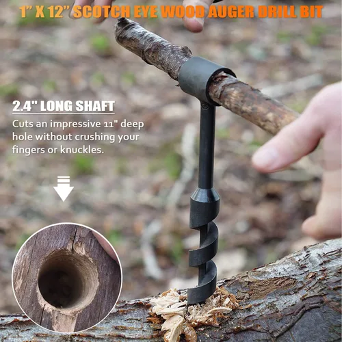 Vista 4 de Yoursme Broca de taladro de madera Scotch Eye de 1 x 12 pulgadas, taladro manual para mochila de Bushcraft y camping, herramienta de adición a