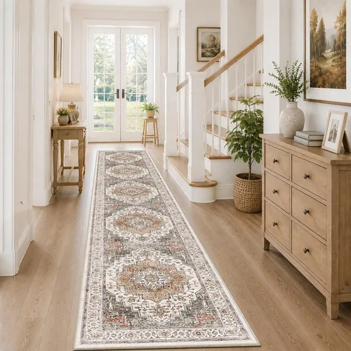 Vista 71 de Alfombra de pasillo vintage de 2 x 6 pies de pelo bajo Marrón beige