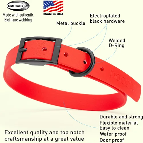 Vista 445 de Dogline Biothane - Collar impermeable para perro con hebilla de liberación rápida, resistente cincha de nailon recubierta con resistente y a prueba