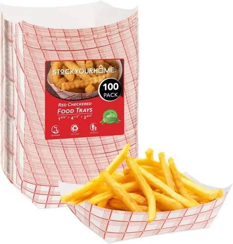 Vista 21 de Botes pequeños de papel para alimentos (paquete de 100) bandejas desechables de 1 libra a cuadros rojos y blancos, botes de comida ecológicos, botes