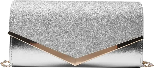 Vista 3 de Queena Bolso de mano de noche brillante con purpurina para mujer, bolso de mano con cadena para boda, fiesta, graduación, regalo para mamá, esposa