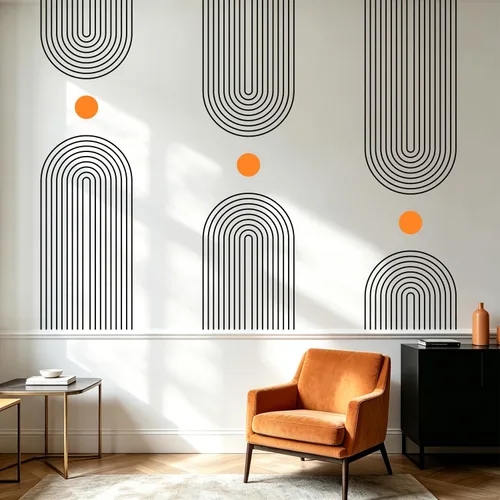 Vista 12 de Calcomanías de Pared Bohemias de Mediados de Siglo Modernas Despegar y Pegar, Pegatinas de Vinilo de Pared de Arcos Grandes Sol, Hojas Plantas