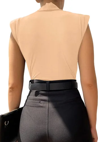 Vista 51 de LYANER Leotardo sin mangas fruncido con cuello en V para mujer