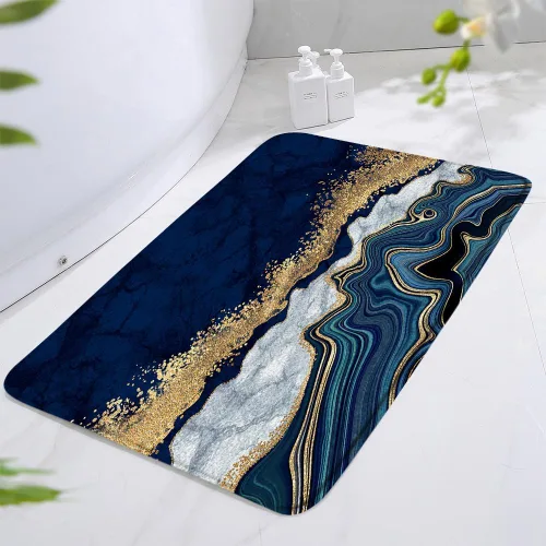 Vista 3 de Tapete de baño de mármol azul marino, dorado, gris, abstracto, arte moderno, textura de tinta, piedra, moda, alfombra de baño, alfombra de puerta