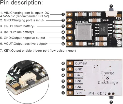 Vista 4 de 6 unids 2A 5V descarga de carga módulo integrado 3.7 V 4.2 V para batería de litio 18650 con aumento de carga Módulo de placa PCB de protección
