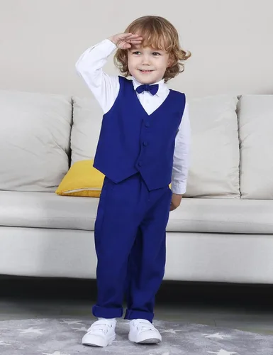 Vista 64 de A&J DESIGN Conjunto de traje de caballero para niños pequeños, 3 piezas, camisas, chaleco y pantalones