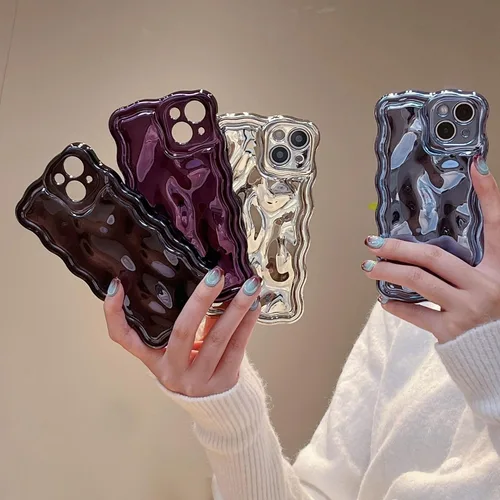 Vista 2 de Compatible con iPhone 13, funda de TPU suave a prueba de golpes con patrón de burbujas onduladas 3D plateadas cromadas para iPhone 13 (azul)