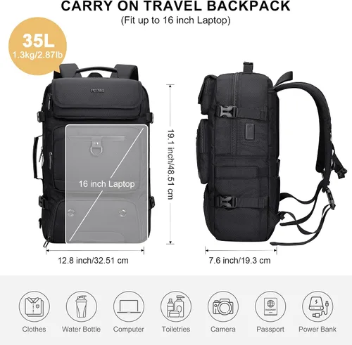 Vista 9 de PIJUSHI Mochila de viaje de mano para mujeres y hombres, bolsa de lona convertible, mochila de equipaje grande, para laptop de 16 pulgadas