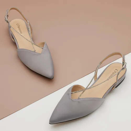 Vista 2 de C.Paravano Zapatos planos de cuero con talón descubierto para mujer Zapatos planos con puntera puntiaguda Sandalias de tacón cómodo Zapatos