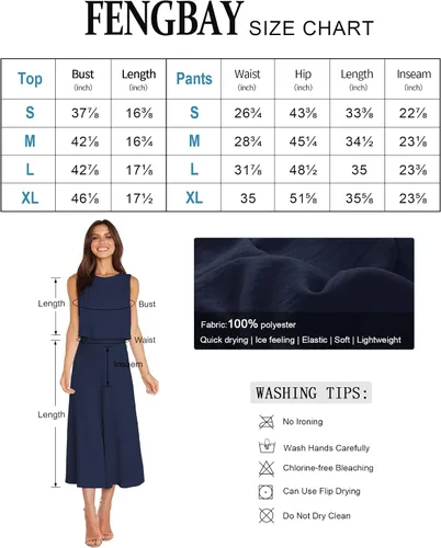 Vista 8 de Fengbay Conjunto de 2 piezas para mujer, con cuello redondo, pantalones de pierna ancha, con vuelo, con bolsillos