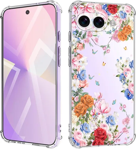 Vista 24 de Funda para Google Pixel 9A 5G, diseño de flores, delgada, anticaídas, a prueba de golpes, suave, a prueba de golpes, transparente, funda protectora