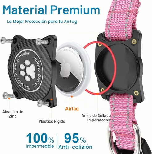 Vista 3 de Airtag - Collar para perro, collar de nailon con soporte impermeable para AirTag, collar luminoso reflectante ajustable para mascotas para perros