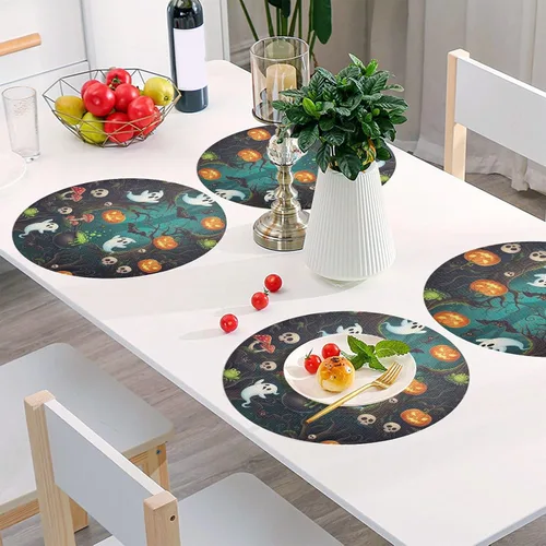 Vista 6 de Cute Ghosts Print Round Table Placemats, Heat Resistant Non Slip Place Mat Washable for Kitchen one sizex1