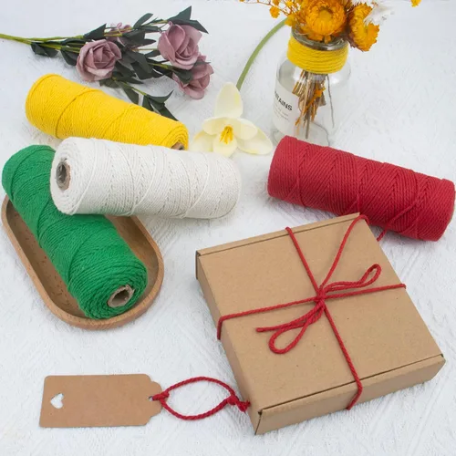 Vista 5 de CAMAL Cordón de macramé de 0.079 pulgadas x 109 yardas, cuerda de color trenzado de 3 hebras de algodón natural para tejer, atrapasueños, colgar