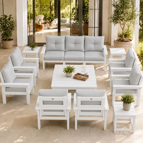 Vista 52 de Juego de muebles de patio HDPE de 13 piezas con mesas