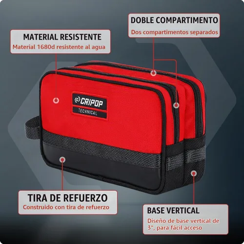 Vista 3 de Bolsa de herramientas con cremallera, 10 x 6 pulgadas, compartimentos duales, bolsa de herramientas pequeña resistente, organizador
